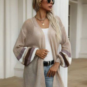 Contrasting Hollow Knit Cardigan